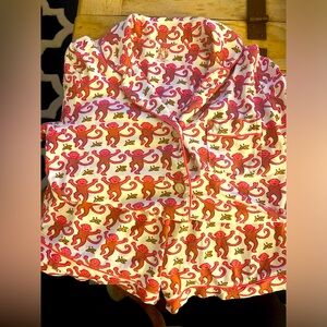 Roller Rabbit Pink Monkey Short Pajamas Size XXS Used Once